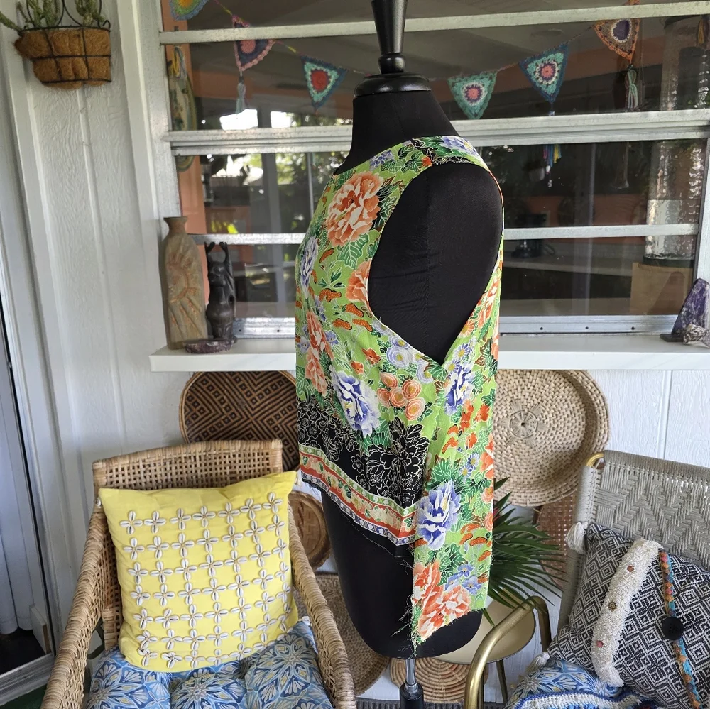 Reformation OS Sheer Hi-lo Tank Top Resortwear Green Orange Floral Bohochic